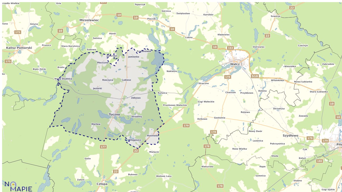 Mapa obszarów ochrony przyrody Tuczna